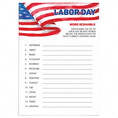 Labor Day Party Games Printable | Games and Activities for All Ages ...