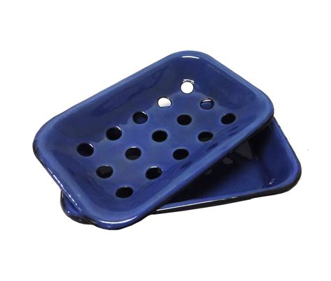 Vintage Style Enamel Soap Dish w/ Drainage Holes & Tray - Blue - Walmart.com - Walmart.com