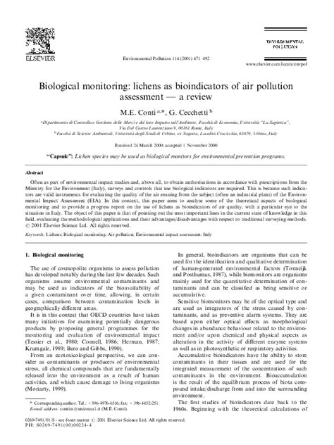 (PDF) Biological monitoring: lichens as bioindicators of air pollution ...