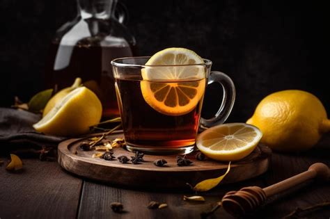 Premium Photo | Black tea with honey and fresh lemon slice