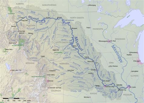 Missouri River - Wikipedia | Missouri river, Missouri, Map