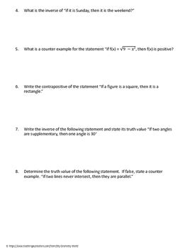 Geometry Worksheet: Converse, Inverse, Contrapositive by My Geometry World