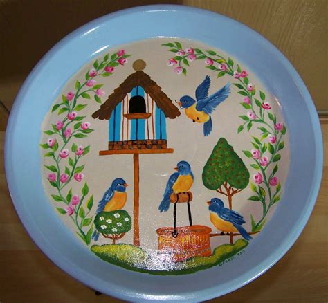 Bird Bath - Blue Birds | Decorative painting, Blue bird, Hand painted