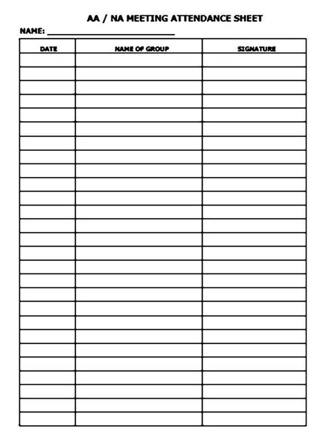 Heartwarming Na Meeting Log Sheet Monthly Attendance Format In Excel