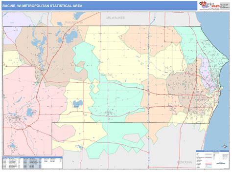 Racine, WI Metro Area Wall Map Color Cast Style by MarketMAPS - MapSales