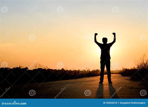 Man Standing on Road at Sunset Background, Silhouette Stock Photo - Image of standing, landscape ...