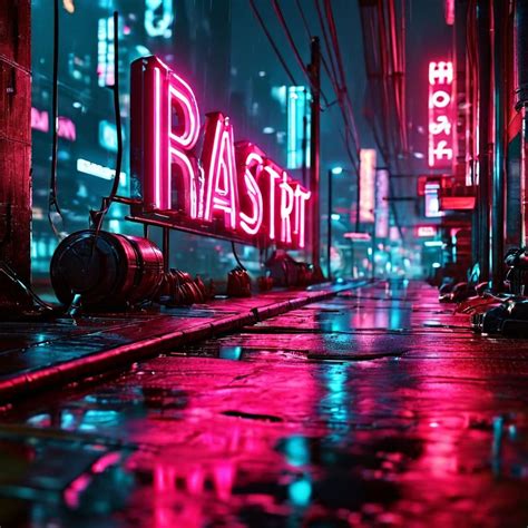 Cyberpunk neon sign spelling out "BLASTR" with neon tubes gl... by ...