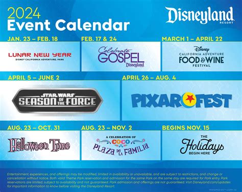 Calendrier Saison Disneyland 2024 - Heddi Kristal