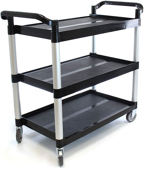 Heavy-Duty 3-Shelf Rolling Service/Utility/Push Cart. 350 lbs. Capacity ...