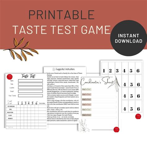 PRINTABLE Food Tasting Score Sheet Instant Download Family Appropriate Rate the Food Sheet ...