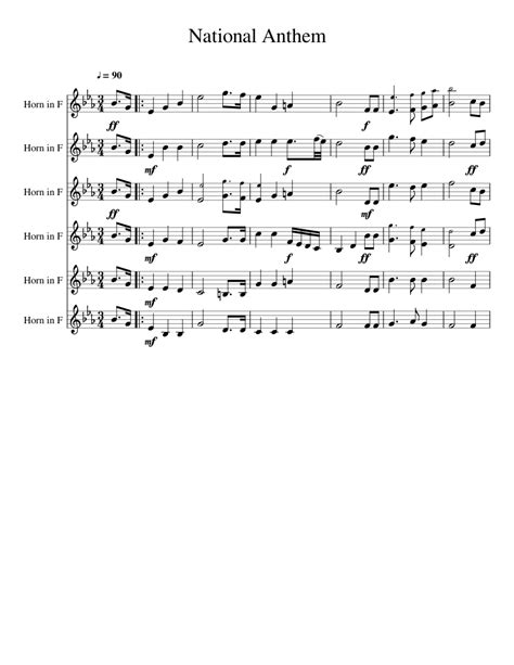 National Anthem sheet music for French Horn download free in PDF or MIDI