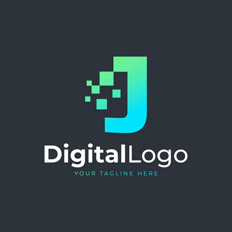 Tech Letter J Logo. Blue and Green Geometric Shape with Square Pixel Dots. Usable for Business ...