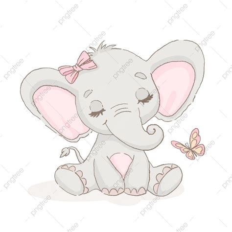 Baby Elephant Vector Art PNG, A Baby Elephant Playing With A Butterfly ...