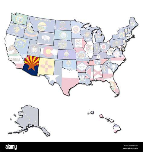 arizona on isolated map of united states of america with state borders ...