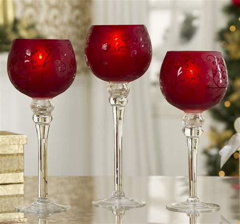 Christmas Candle Holders - Frosted Red Glass Hurricane Christmas Candle ...