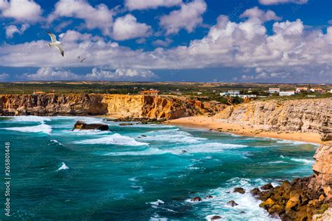 Panorama view of Praia do Tonel (Tonel beach) in Cape Sagres, Algarve ...