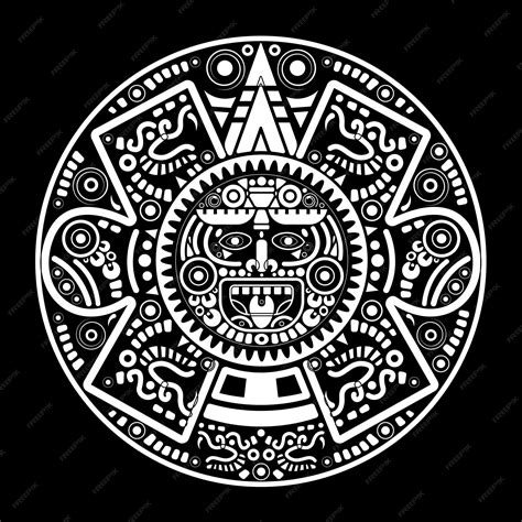 Premium Vector | Sacred Aztec wheel calendar Mayan sun god, Maya symbols ethnic mask, white ...