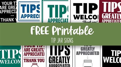 Tip Jar Signs - 12 FREE Printables | Printabulls