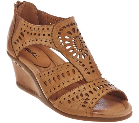 Earth Leather Wedge Sandals with Perforated Details - Crown - Page 1 — QVC.com