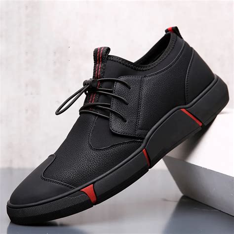 NEW Brand High Quality All Black Men's Leather Casual Shoes Fashion Breathable Sneakers Fashion ...