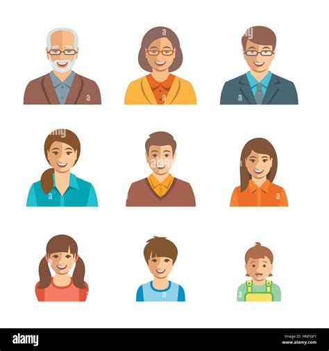 Family members happy faces. Vector flat avatars. People generation ...