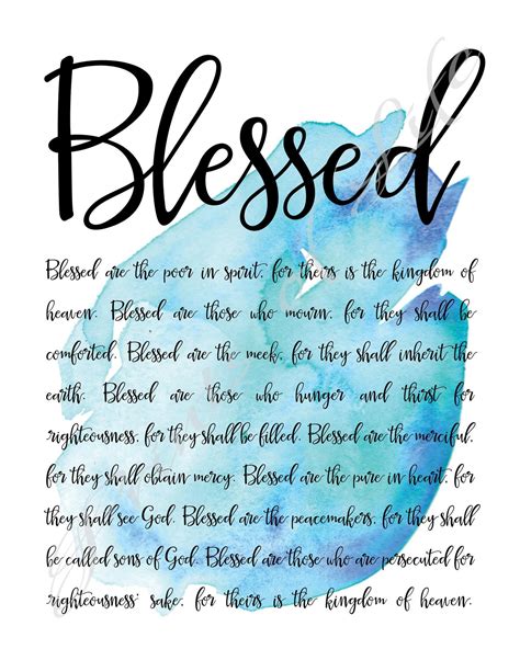 Blessed. Beatitudes. Matthew 5. Instant Download Printable. Bible Verse Print. Christian Wall ...