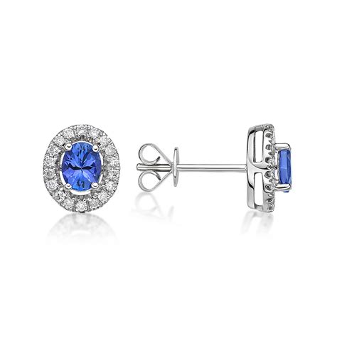 0.60 ct Petit Oval Tanzanite Halo Earrings | Tanzanite Direct