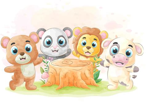 Cute animal friends with watercolor illustration 10314960 Vector Art at Vecteezy