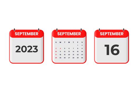 September 2023 calendar design. 16th September 2023 calendar icon for ...