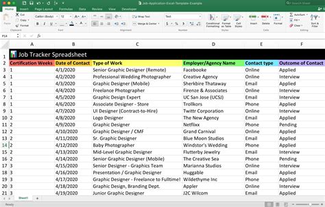 Colorful Job Application Tracker Excel Template Job Application ...