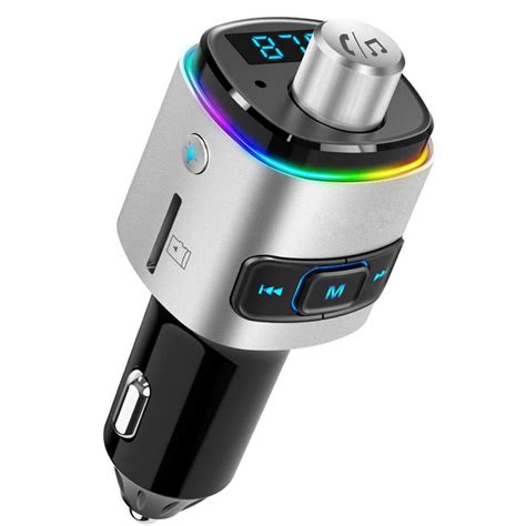 Bluetooth FM Transmitter for Car, 7 Color LED Backlit Bluetooth Car ...