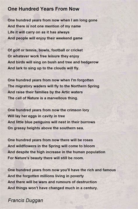 One Hundred Years From Now - One Hundred Years From Now Poem by Francis ...