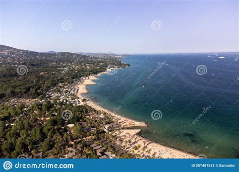 Aerial View on Gulf of Saint-Tropez, Sail Boats, Houses of Port Grimaud and Port Cogolin, Summer ...