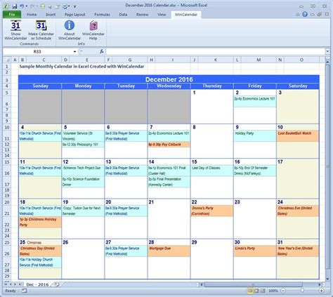 Microsoft Project Calendar Template