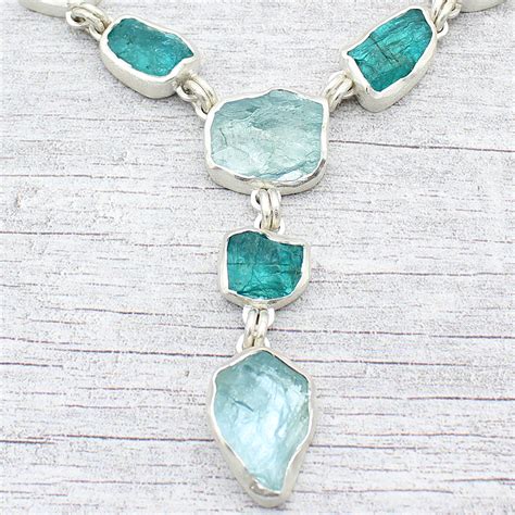 Made to Order Statement Handmade Aquamarine & Apatite Gemstone Ladies Silver Necklace - Poppy ...