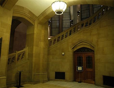 Suzzallo Library, staircase railing, door, lamp, arches, stonework ...