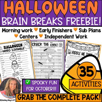 FREE Halloween Brain Break Activities and NO PREP Worksheets for October