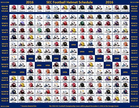 2016 SEC Football Helmet Schedule - SEC12.com - SEC Football