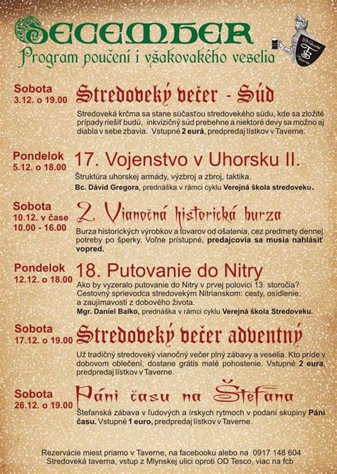 Menu at medieval tavern pub & bar, Nitra