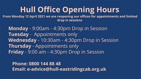 Hull Opening Times Nov 2021 - Citizens Advice