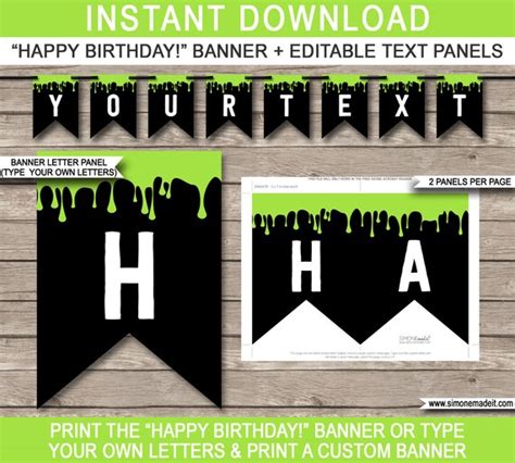 Slime Party Banner Template - Printable Custom Birthday Party Decorations - INSTANT DOWNLOAD ...