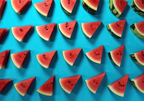 Premium Photo | Xasliced watermelon on a blue background healthy and refreshing summer food ...