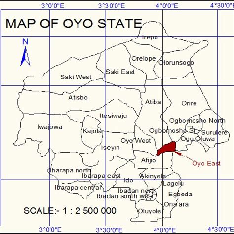 Map of Oyo State indicating Oyo East L.G.A. in Shaded Portion | Download Scientific Diagram