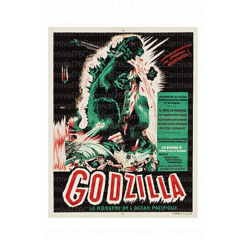 Retro Godzilla Digital Vintage Movie Poster, Sci-fi, Horror, Decor ...