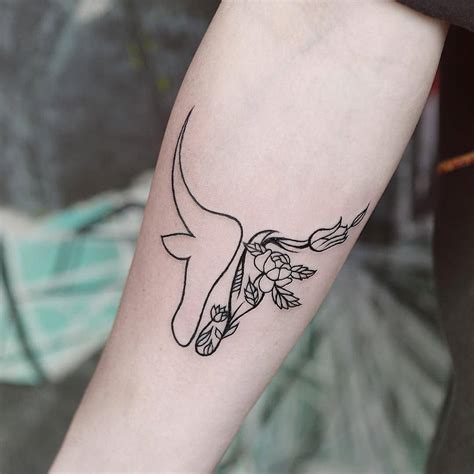 Linear and floral bull tattoo - Tattoogrid.net