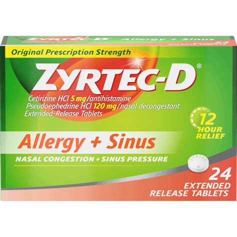 Zyrtec-D 12 Hour Allergy Relief & Nasal Decongestant Tablets ...