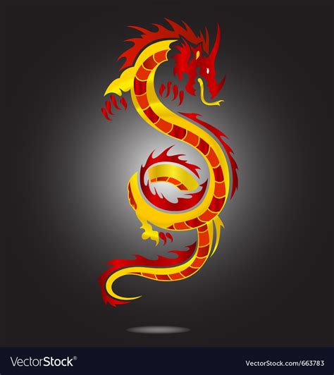 Asia dragon sign red color isolated Royalty Free Vector