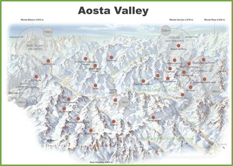 Aosta Valley ski map - Ontheworldmap.com