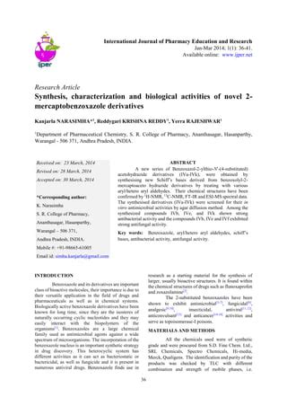 Synthesis, characterization and biological activities of novel 2-mercaptobenzoxazole derivatives ...