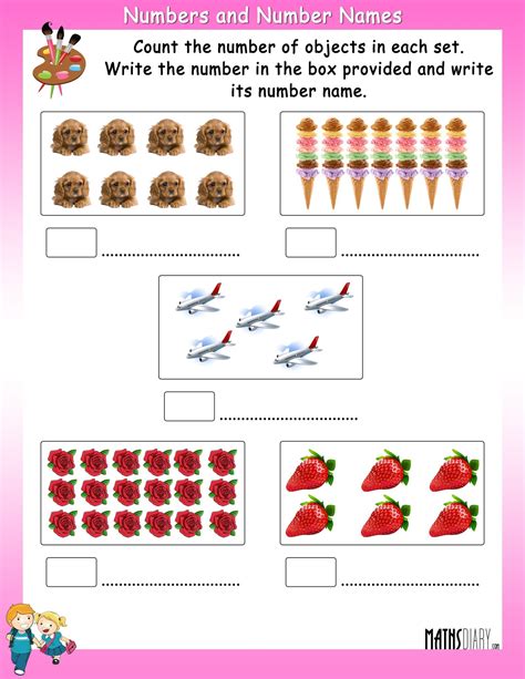 Count the objects in each set and write its number and number name ...